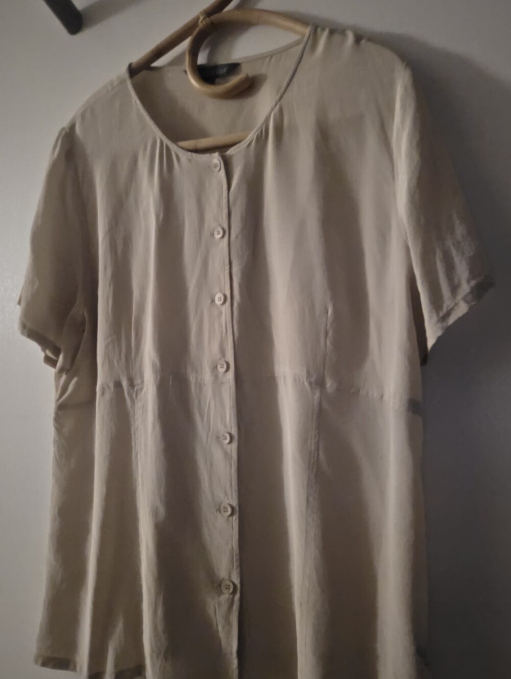Silk Addition Elle Cream Button Up Short Sleeve Blouse.